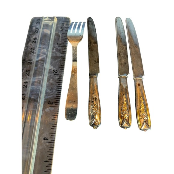 VintageToy Play Silverplate Flatware Lot 10pc Mixed Forks Knives - Picture 4 of 4